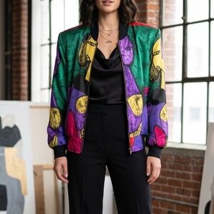 Vintage GDT TOO Cubist Art Bomber Jacket Picasso Style One Size Oversized Silky